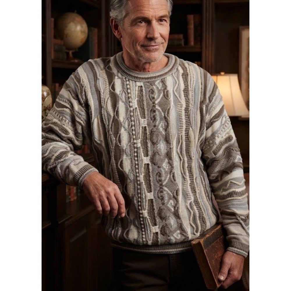 Vintage 90s Alan Stuart 3D Knit Cosby Sweater COOGI STYLE Mens Large Made In USA